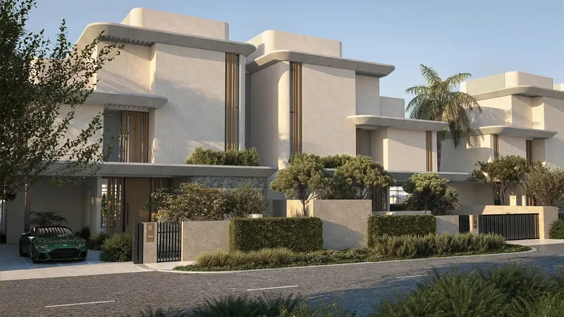 Villa street at Anantara Residences Mina, with landscaped front gardens