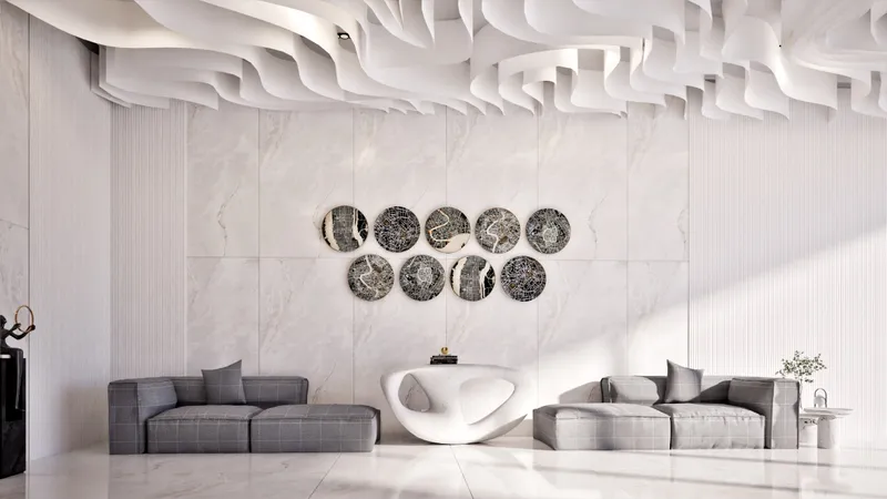 Lobby lounge with a sculpted ceiling at ARIB Collection