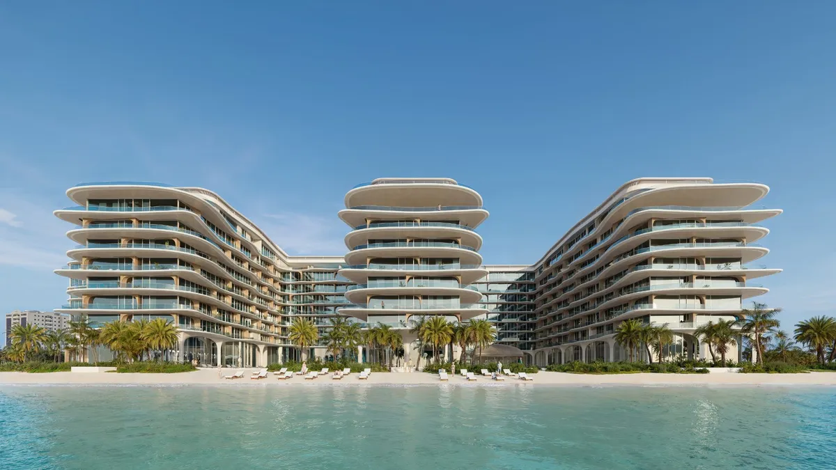 Render of AYA Beachfront Residences on the beach at Al Khor Waterfront, Umm Al Quwain