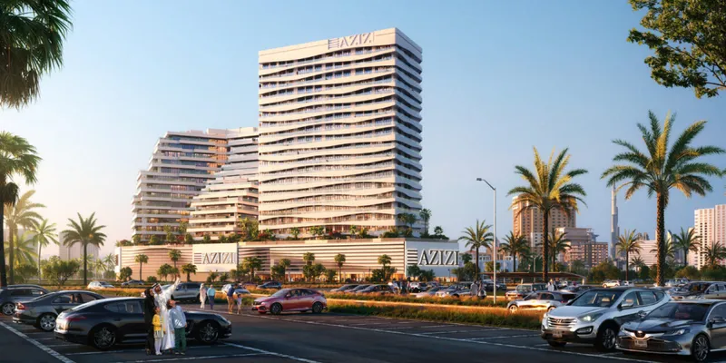 Render of the Creek Views III apartment building in Dubai Healthcare City seen from the street