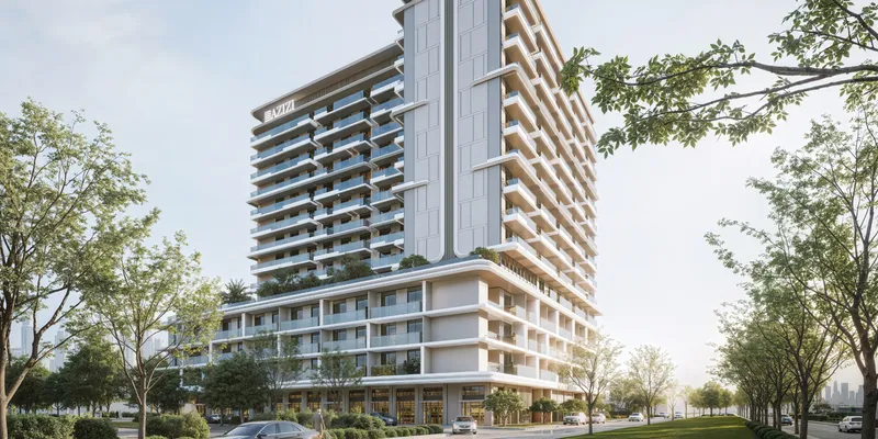 Render of the side of Azizi Noura showing the balconies above the podium