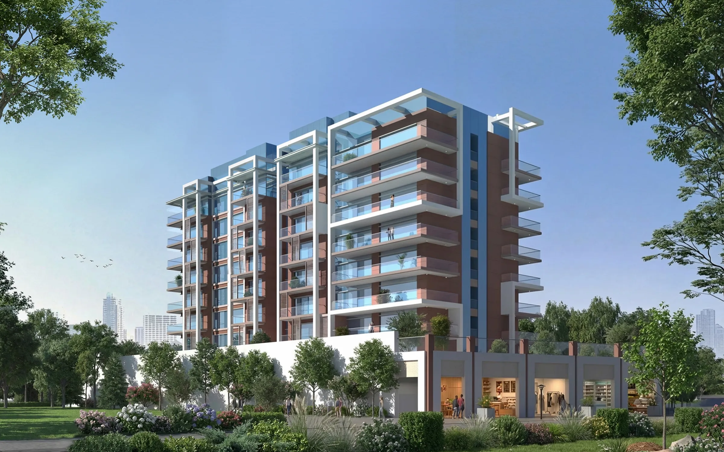 Azizi Riviera 58 apartment building with shops at street level