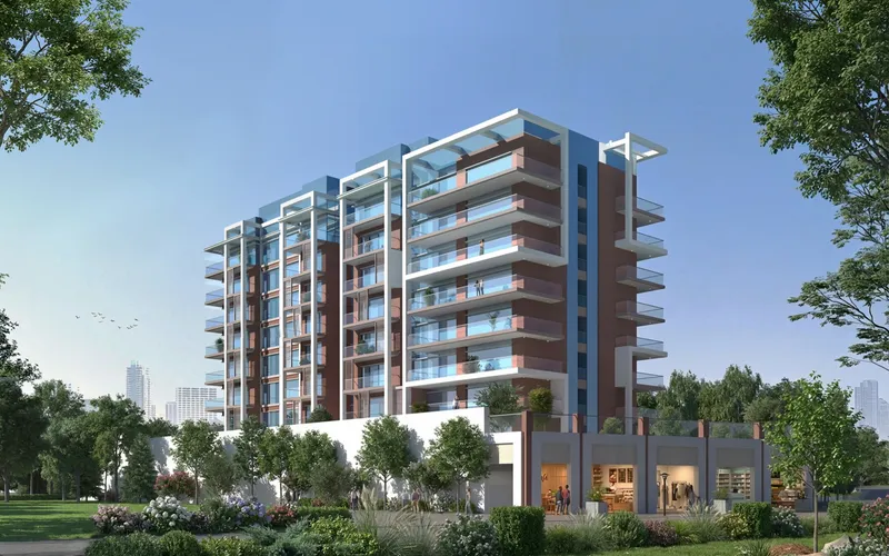 Azizi Riviera 58 apartment building with shops at street level