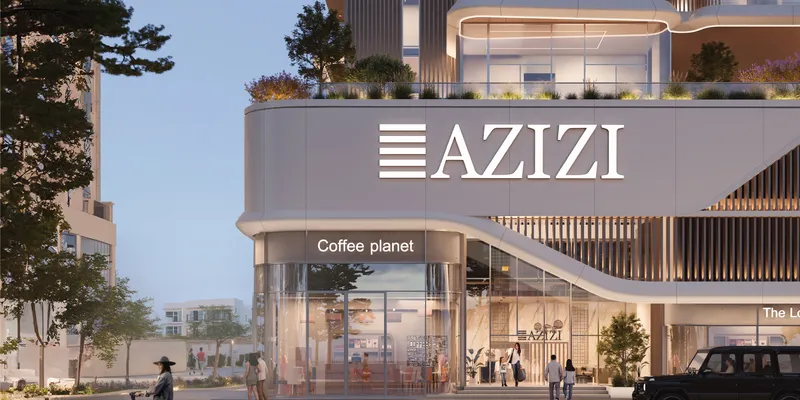 Render of the ground-floor shops and cafe at Azizi Sikander