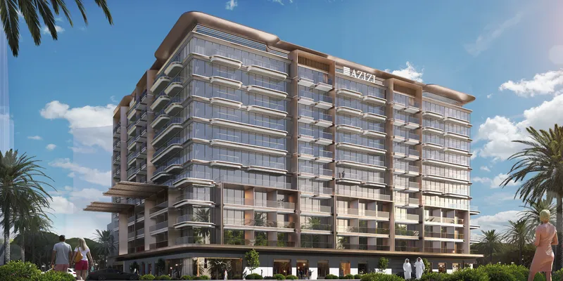 Render of the Azizi Wares apartment building in Downtown Jebel Ali by day