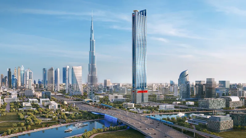 Bayz 102 by Danube tower in Business Bay with Burj Khalifa and the Dubai Canal