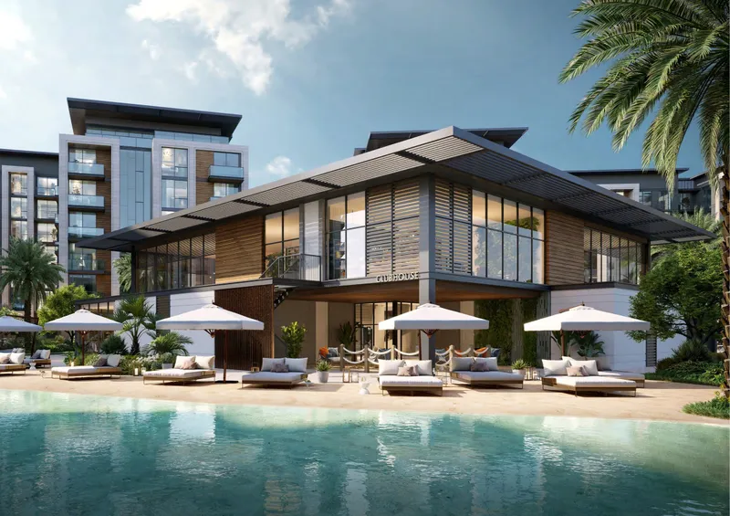 Render of the clubhouse and beach pool at Belgravia Gardens