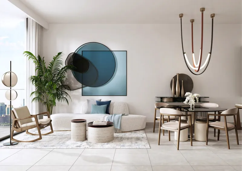 Render of a living and dining room at Belgravia Gardens