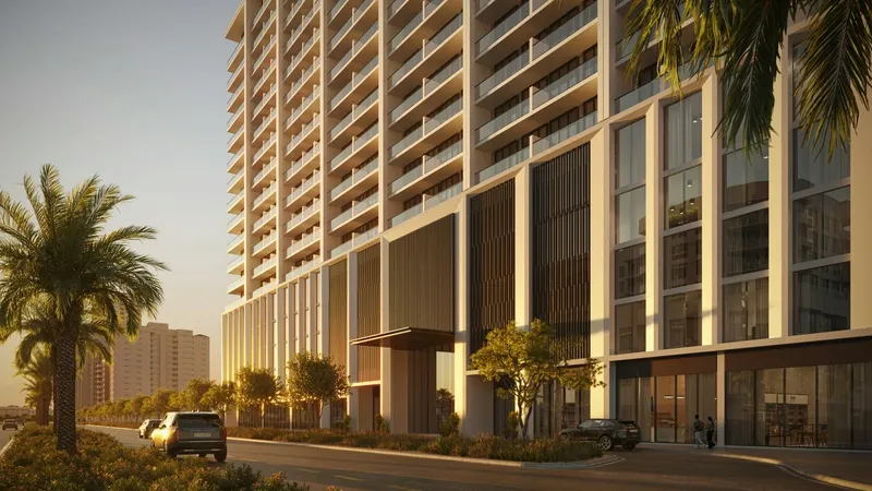 Street-level render of the entrance and ground-floor shops at Binghatti Amberhall