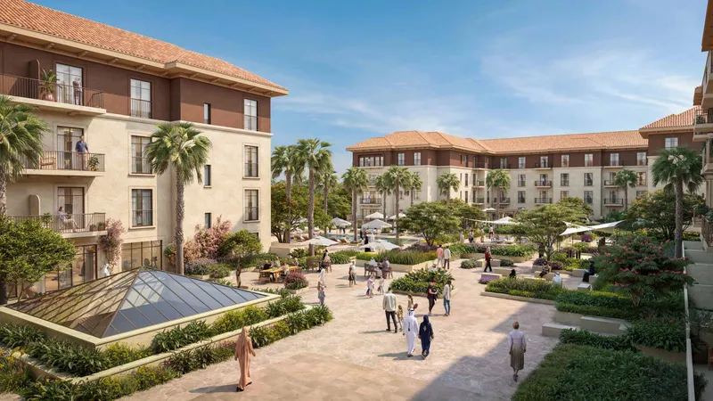 Landscaped residential amenities podium between the Alhambra buildings