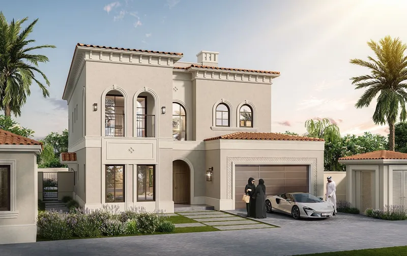 Five-bedroom Marbella villa with arched balconies, terracotta roof and a garage