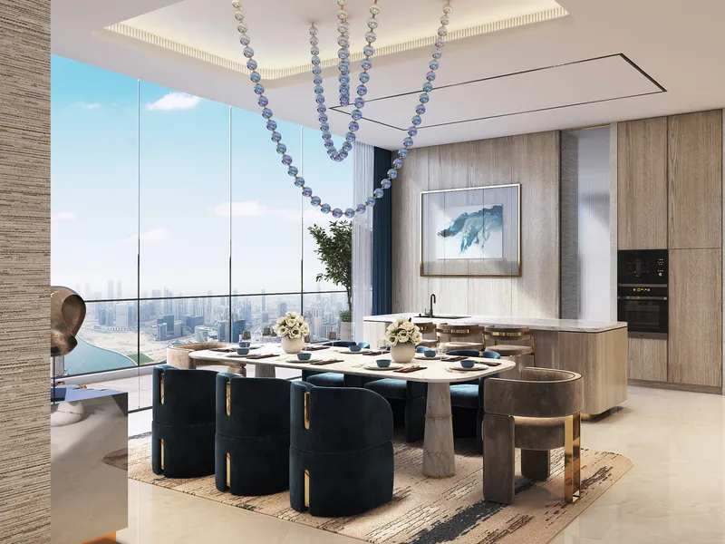 Dining area and kitchen in a Canal Heights apartment with a view over the city