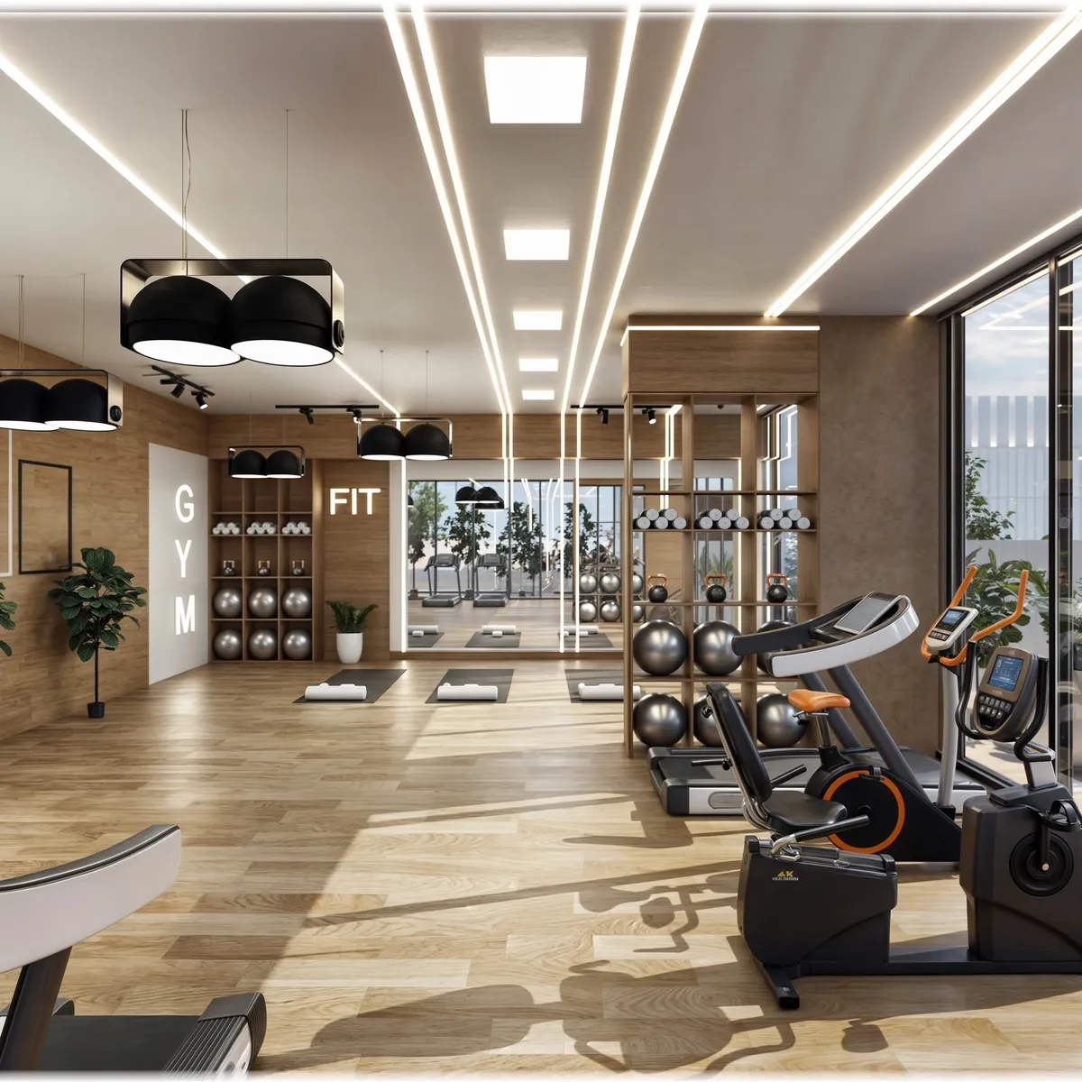 Gym with cardio machines and weights at Celesto Tower