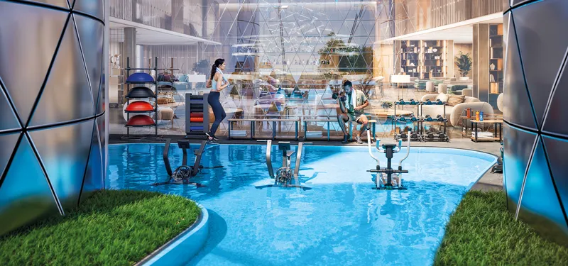 Aquatic gym with in-water exercise equipment at Diamondz by Danube