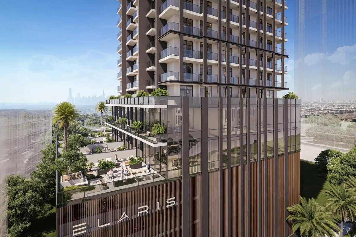 ELAR1S RISE by Object 1 in Jumeirah Village Triangle, the tower and its landscaped amenity terraces