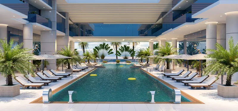 Swimming pool with sun loungers at Elitz 2 by Danube