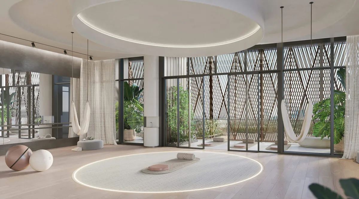 Render of the yoga studio at Eltiera Views by Ellington Properties