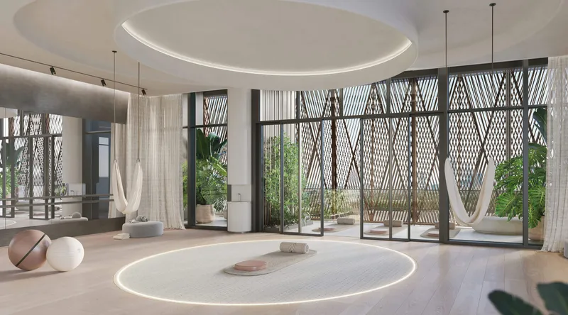Render of the yoga studio at Eltiera Views by Ellington Properties
