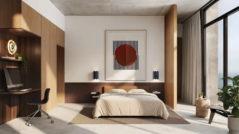 Render of the living room in a two-bedroom apartment at Enta Mina