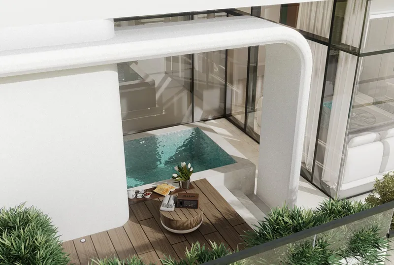 Private plunge pool on the terrace of a two-bedroom apartment at Estrella by Nexus