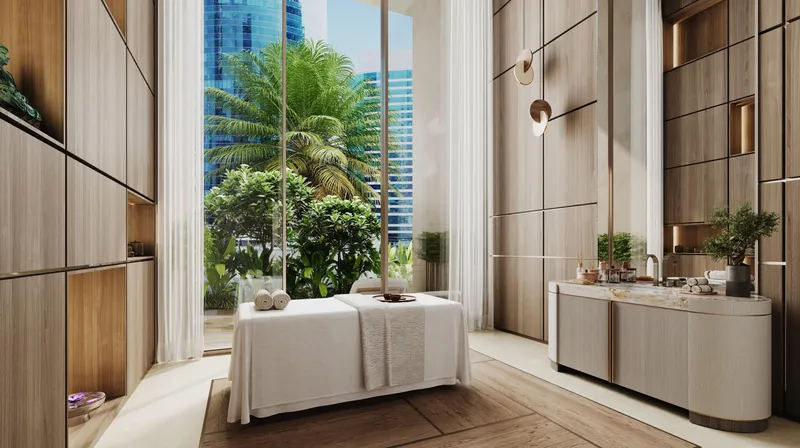Double-height spa treatment room with a garden view at Fairmont Residences Solara Tower