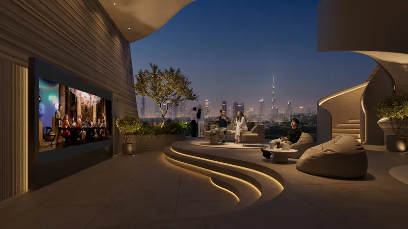 Render of the outdoor cinema at Fala by Kasco at night
