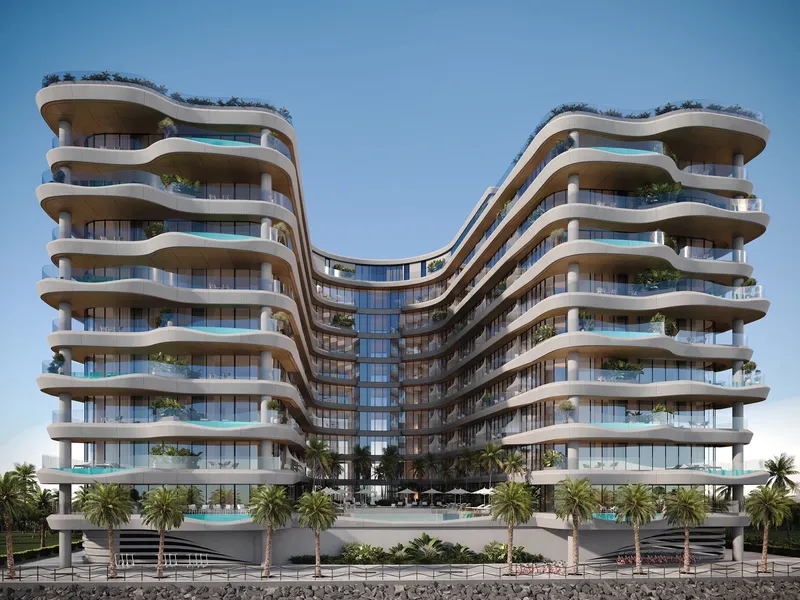 Render of the U-shaped Gianfranco Ferré Residences building on Al Marjan Island