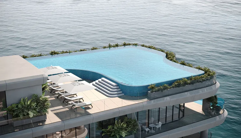 Render of a rooftop pool at Gianfranco Ferré Residences above the sea