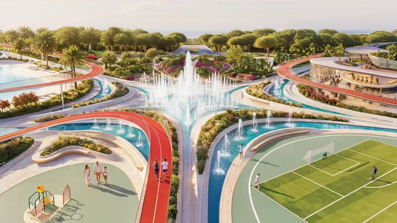 Dancing Fountain, jogging loop and sports courts at the centre of Greenz by Danube