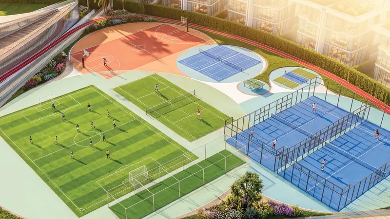 Football, tennis, padel and basketball courts in the Sports Hub at Greenz by Danube