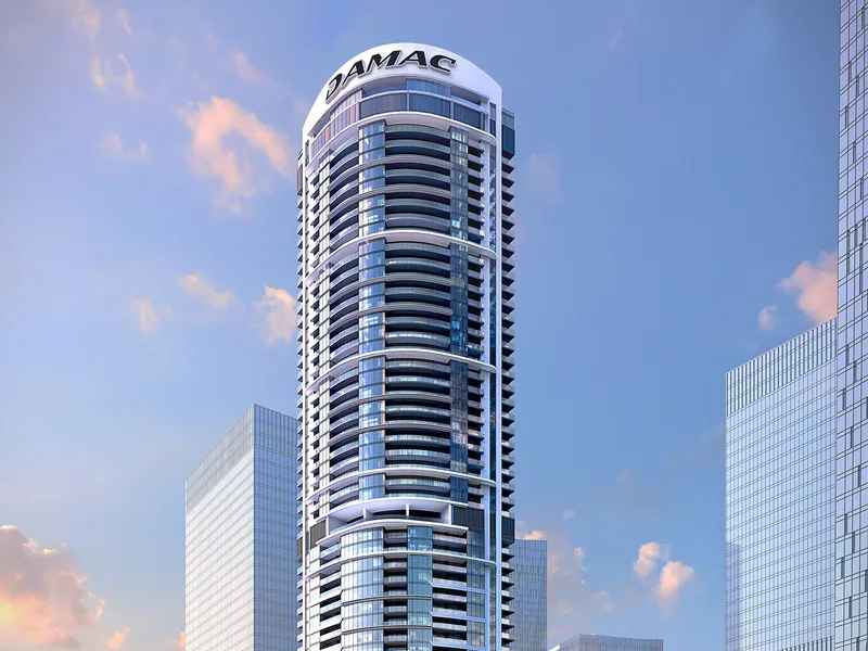 Render of the 52-storey Harbour Lights tower by DAMAC against an evening sky