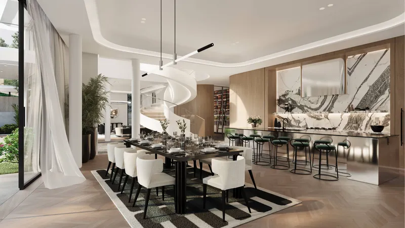 Dining room and bar in a Karl Lagerfeld villa