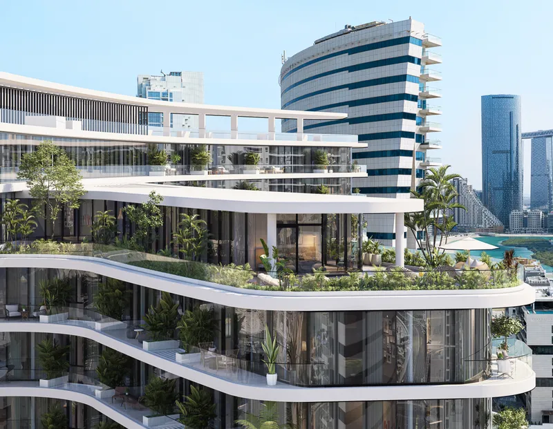 Planted, curving terraces on the upper floors of Marlin II (developer render)