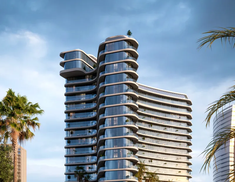 Marlin II, a residential tower with wave-shaped curved balconies on Al Reem Island (developer render)