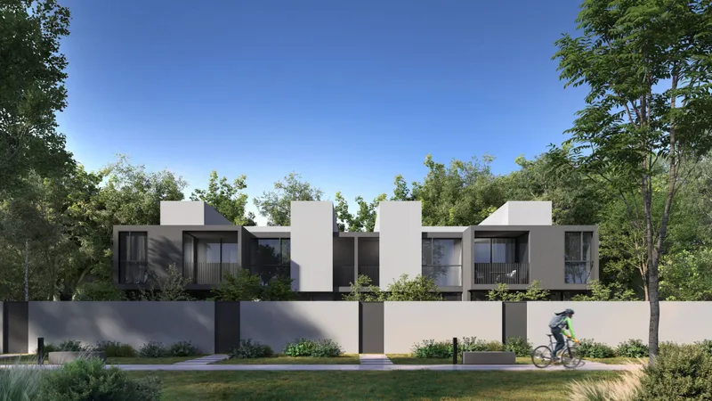 Render of two-bedroom townhouses at Dalia, Masaar 3, with covered parking