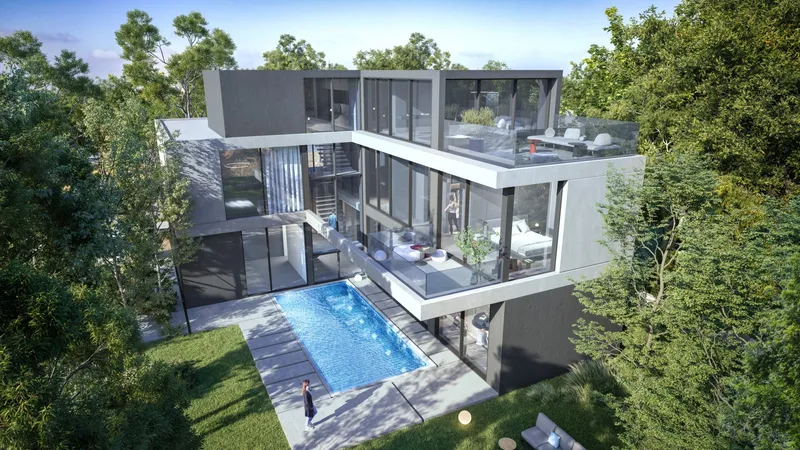 Render of a villa with a private pool among trees at Dalia, Masaar 3