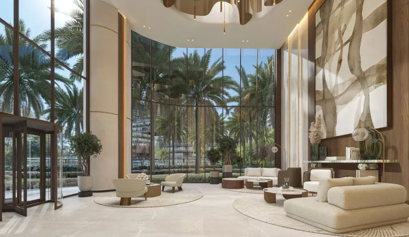 Render of the double-height lounge at Mirasol II