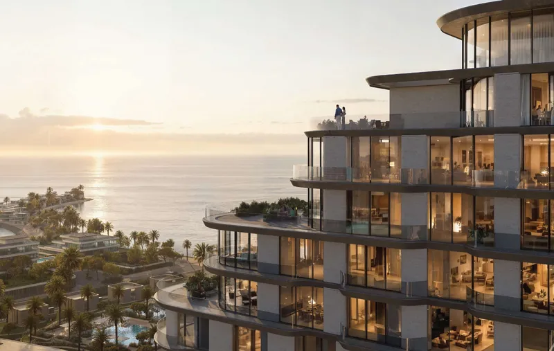 Render of Mirasol II terraces facing the sea at sunset