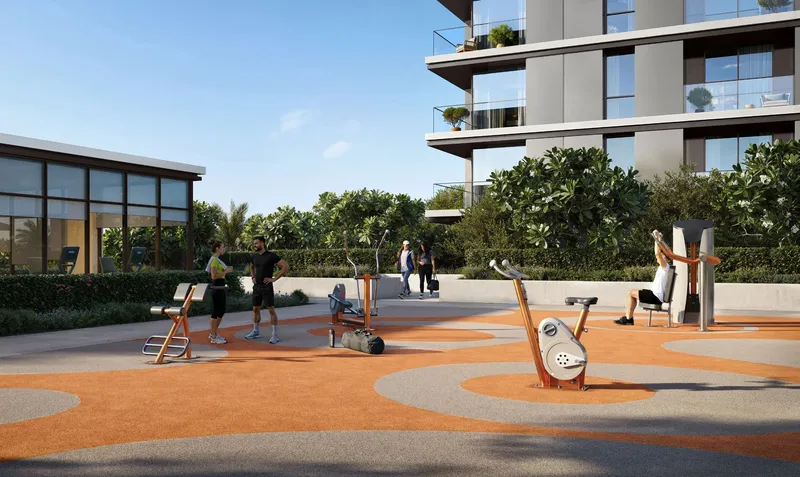 Render of residents using the outdoor gym at Montiva by Vida