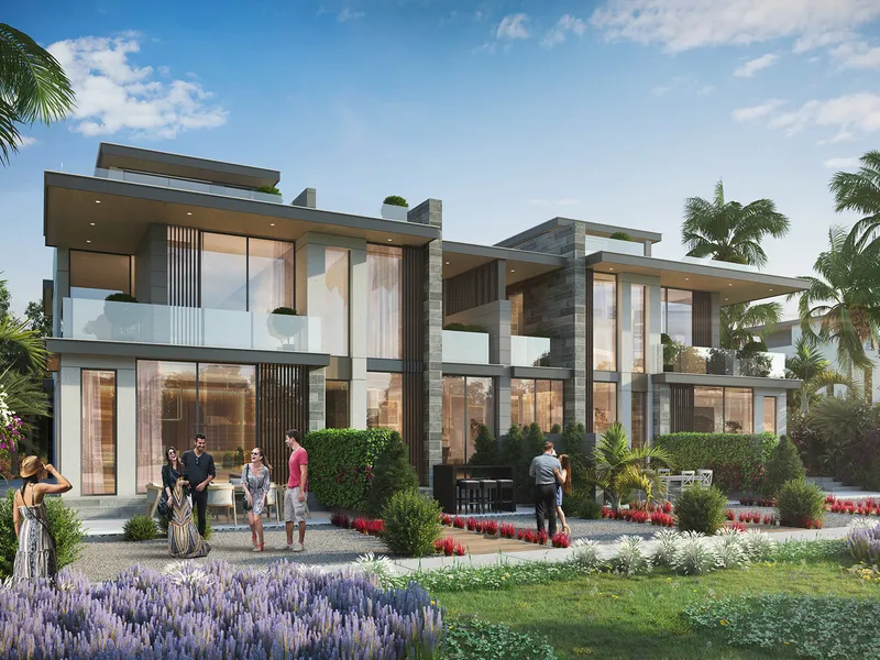 Render of Morocco Phase 2 townhouses seen from the landscaped garden side