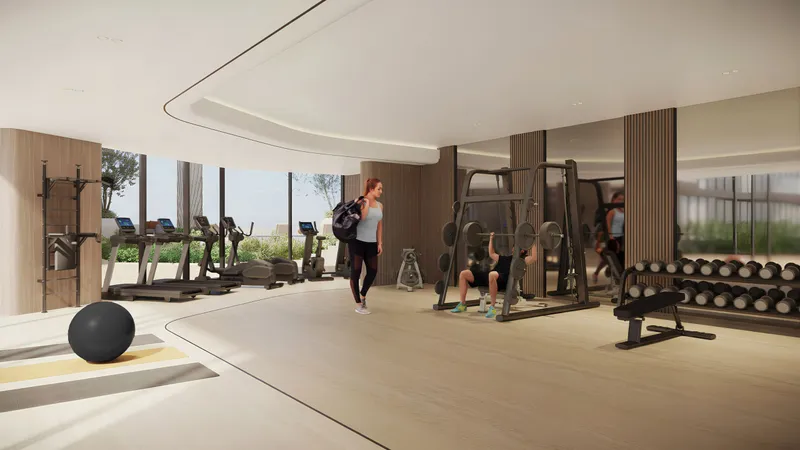 Render of the indoor gym at Royal Yacht Club Residence