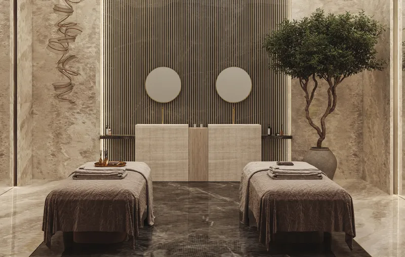 Render of a treatment room in the indoor spa at Samana Barari Heights