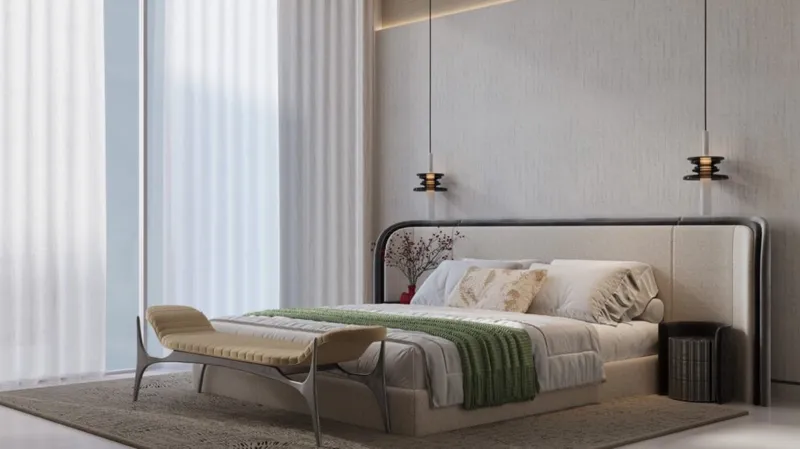 Render of a bedroom with full-height windows at Samana Boulevard Heights