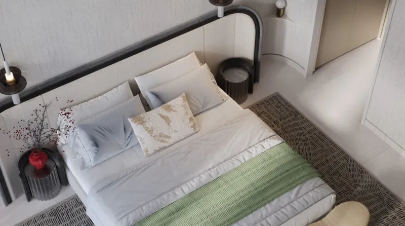 Render of a bedroom at Samana Boulevard Heights seen from above