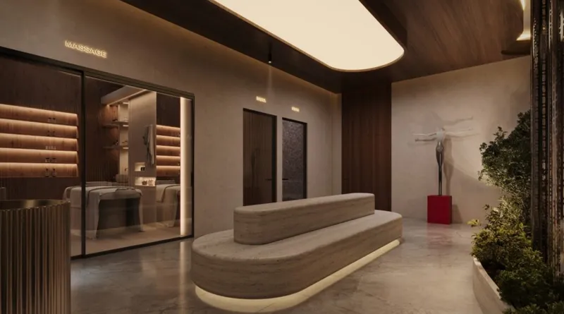 Render of the wellness area lounge at Samana Boulevard Heights