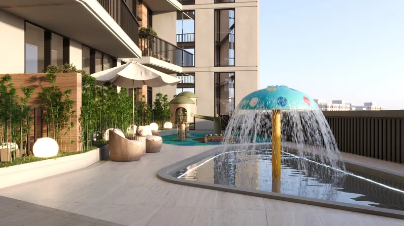 Render of the kids' pool and play area at Samana Greenfield 2