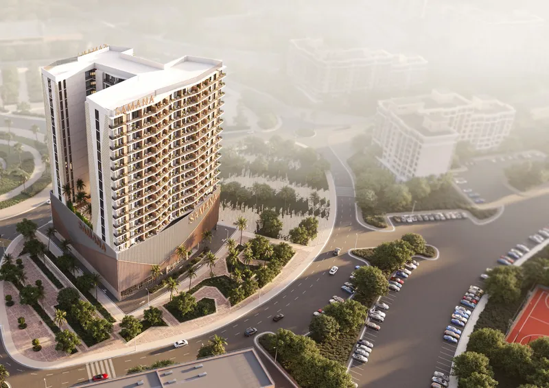 Aerial render of Samana Greenfield and its landscaped surroundings