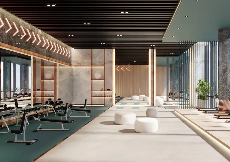 Render of the indoor gym at Samana Ocean Crest