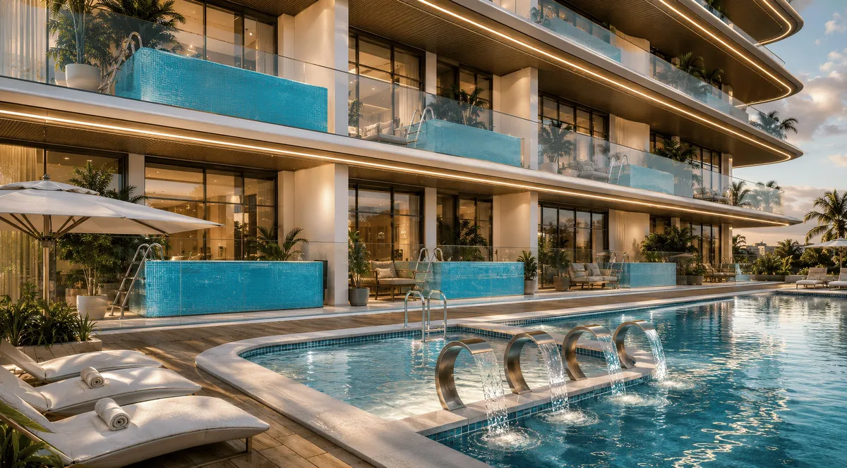 Render of the swimming pool and sun loungers at Samana Ocean Crest