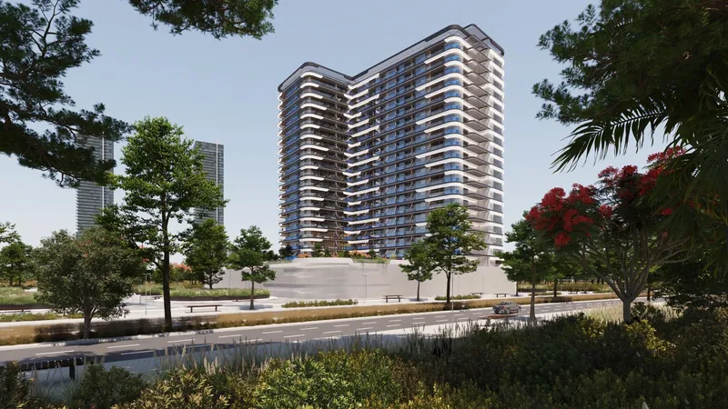 Render of the Samana Resorts tower seen from the street